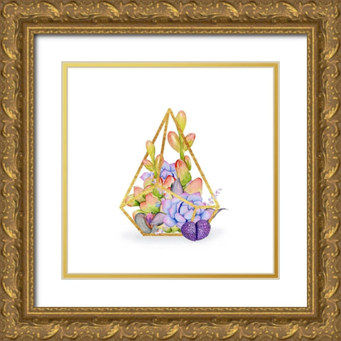 Succulent Terrarium Gold Ornate Wood Framed Art Print with Double Matting by Lavoie, Tina