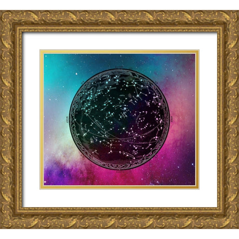 Nebula Sky Map horiz Gold Ornate Wood Framed Art Print with Double Matting by Lavoie, Tina