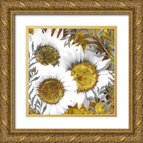Gray Day Sunflowers Gold Ornate Wood Framed Art Print with Double Matting by Lavoie, Tina