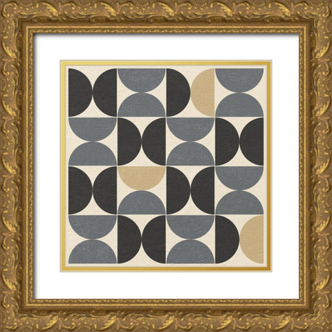 Minimalist Abstract Geometric 70s Style Gold Ornate Wood Framed Art Print with Double Matting by Lavoie, Tina