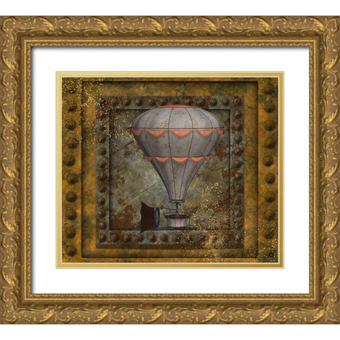 Steampunk Hot Air Balloon Gold Ornate Wood Framed Art Print with Double Matting by Mitchell, Tina