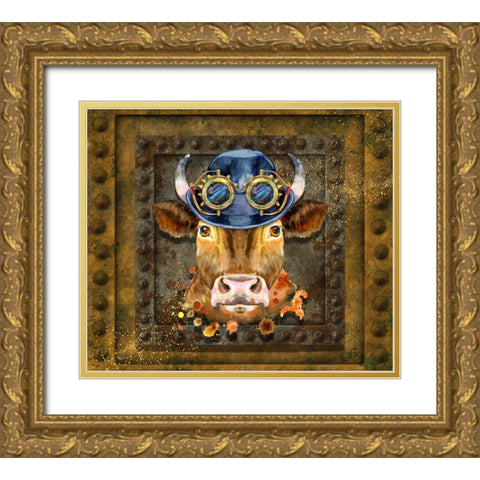 Steampunk Cow Gold Ornate Wood Framed Art Print with Double Matting by Mitchell, Tina