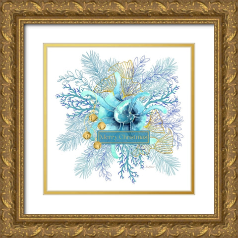 Ocean Wreath Christmas Gold Ornate Wood Framed Art Print with Double Matting by Mitchell, Tina