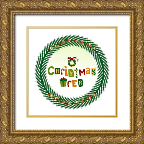 OChristmas Tree Wreath Gold Ornate Wood Framed Art Print with Double Matting by Mitchell, Tina