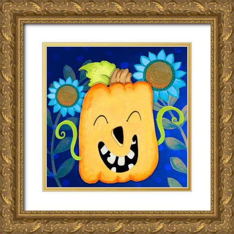 Happy Pumpkin 1 Gold Ornate Wood Framed Art Print with Double Matting by Wade, Valarie