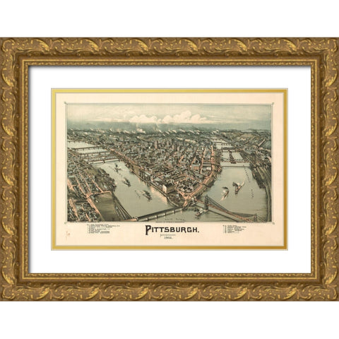 Pittsburgh Gold Ornate Wood Framed Art Print with Double Matting by Vintage Apple Collection