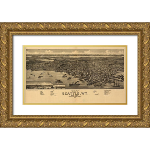 Seattle Gold Ornate Wood Framed Art Print with Double Matting by Vintage Apple Collection