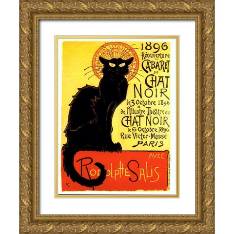 Chat Noir Gold Ornate Wood Framed Art Print with Double Matting by Vintage Apple Collection