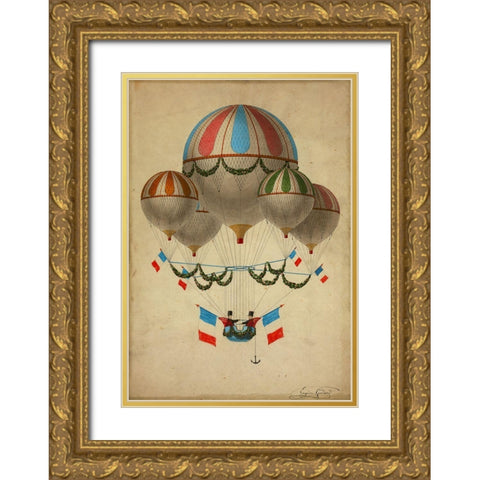 Hot Air Balloon 17 Gold Ornate Wood Framed Art Print with Double Matting by Vintage Apple Collection
