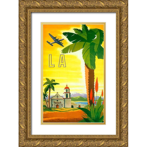 La Palm Tree Gold Ornate Wood Framed Art Print with Double Matting by Vintage Apple Collection