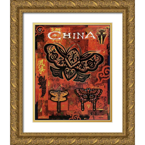 China travel poster Gold Ornate Wood Framed Art Print with Double Matting by Vintage Apple Collection