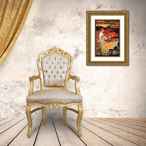 Crescent Cycles Gold Ornate Wood Framed Art Print with Double Matting by Vintage Apple Collection