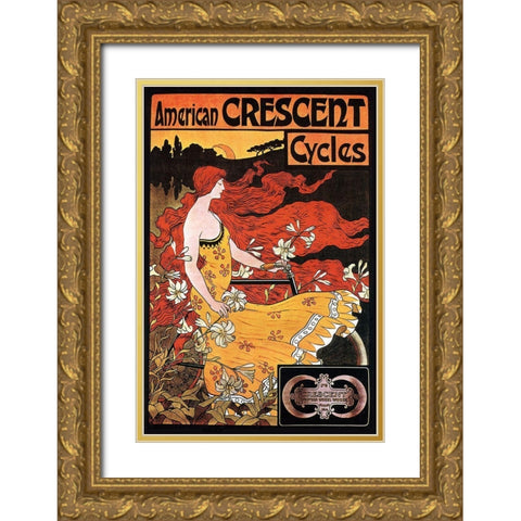 Crescent Cycles Gold Ornate Wood Framed Art Print with Double Matting by Vintage Apple Collection