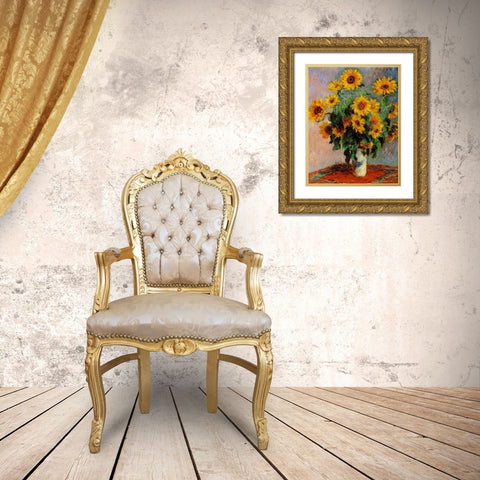 Monet-Bouquet of Sunflowers Gold Ornate Wood Framed Art Print with Double Matting by Vintage Apple Collection