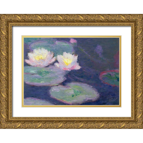 Monet-Crop Water Lilies Gold Ornate Wood Framed Art Print with Double Matting by Vintage Apple Collection