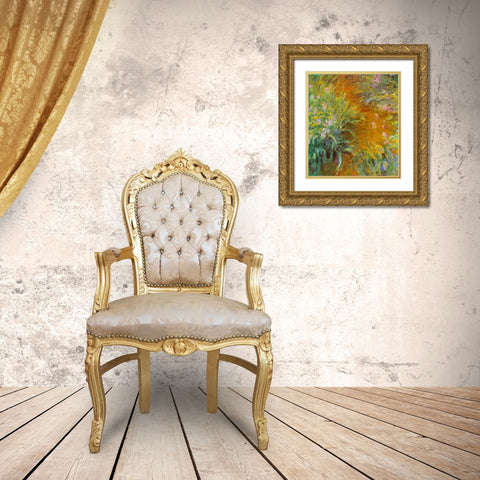 Monet-The Path through the Irises Gold Ornate Wood Framed Art Print with Double Matting by Vintage Apple Collection