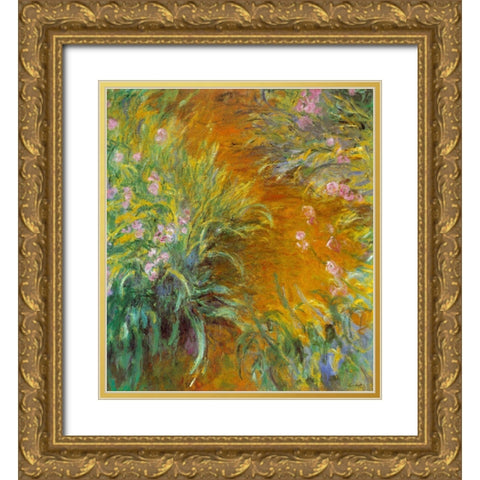 Monet-The Path through the Irises Gold Ornate Wood Framed Art Print with Double Matting by Vintage Apple Collection