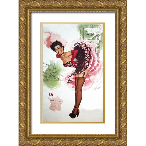 French Girl Gold Ornate Wood Framed Art Print with Double Matting by Vintage Apple Collection