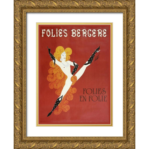 Folies Bergere Risque Gold Ornate Wood Framed Art Print with Double Matting by Vintage Apple Collection
