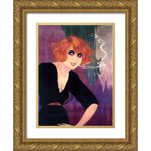 Mistinguette II Gold Ornate Wood Framed Art Print with Double Matting by Vintage Apple Collection
