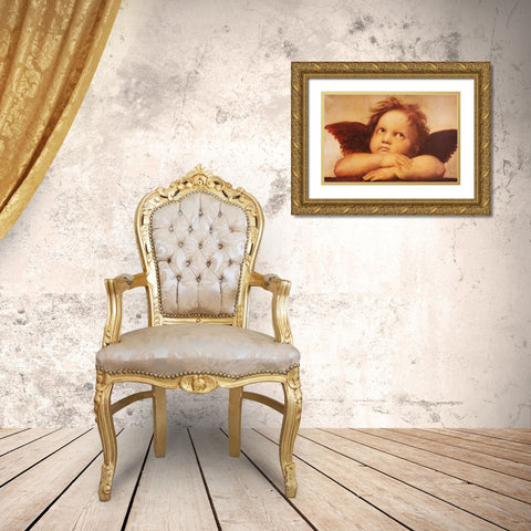 Classic Cherub One Gold Ornate Wood Framed Art Print with Double Matting by Vintage Apple Collection