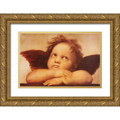 Classic Cherub One Gold Ornate Wood Framed Art Print with Double Matting by Vintage Apple Collection