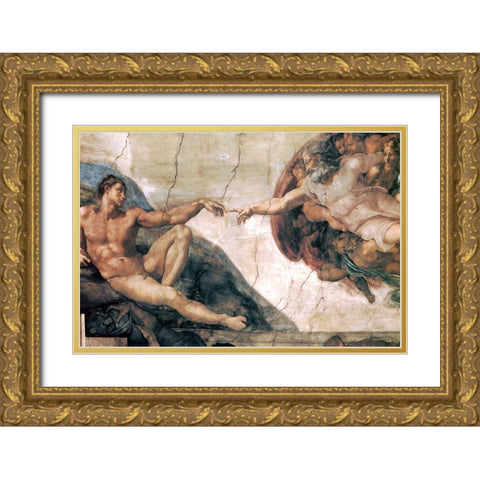 Michelangelo-Creation of man Gold Ornate Wood Framed Art Print with Double Matting by Vintage Apple Collection