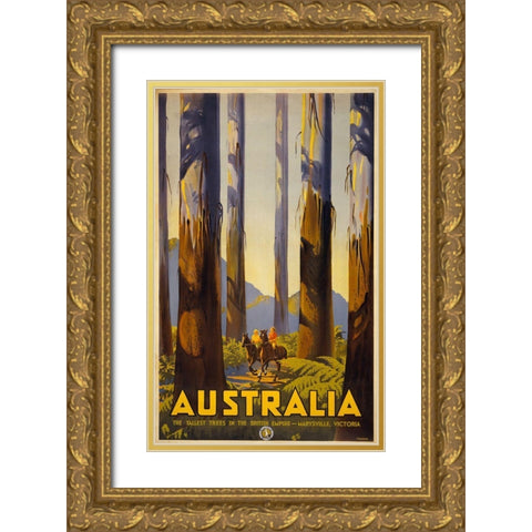 Australia Trees Gold Ornate Wood Framed Art Print with Double Matting by Vintage Apple Collection