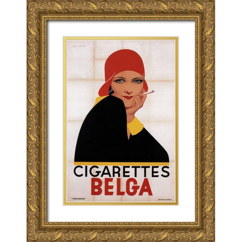 Cigarettes Belga Redhat Gold Ornate Wood Framed Art Print with Double Matting by Vintage Apple Collection