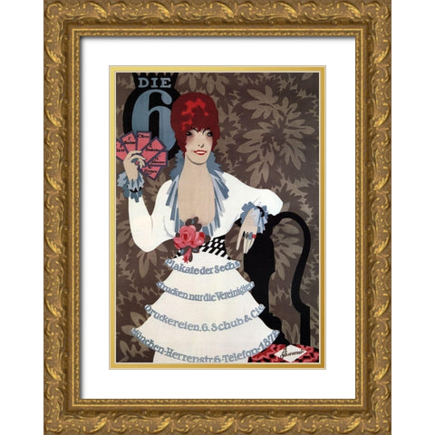 Die6Germany 1914 Whitedress Gold Ornate Wood Framed Art Print with Double Matting by Vintage Apple Collection