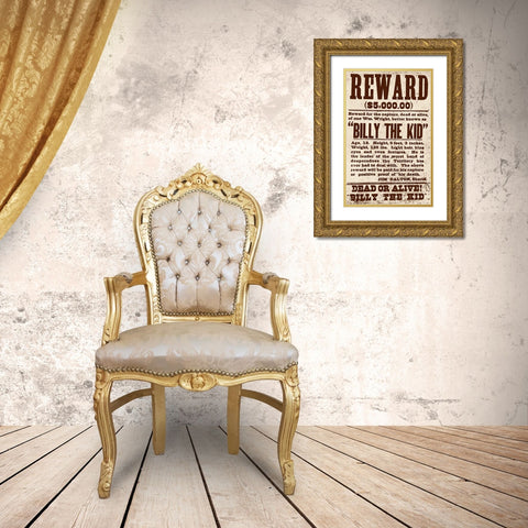 Reward Billy The Kid Gold Ornate Wood Framed Art Print with Double Matting by Vintage Apple Collection