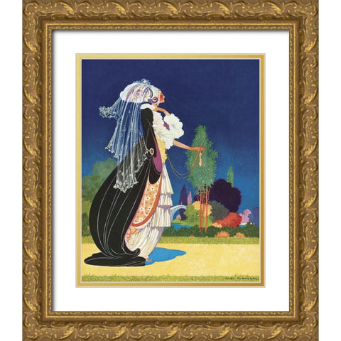 Art Nouveau Veil Gold Ornate Wood Framed Art Print with Double Matting by Vintage Apple Collection