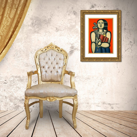 Fernand Léger - Woman with a Book Gold Ornate Wood Framed Art Print with Double Matting by Vintage Apple Collection