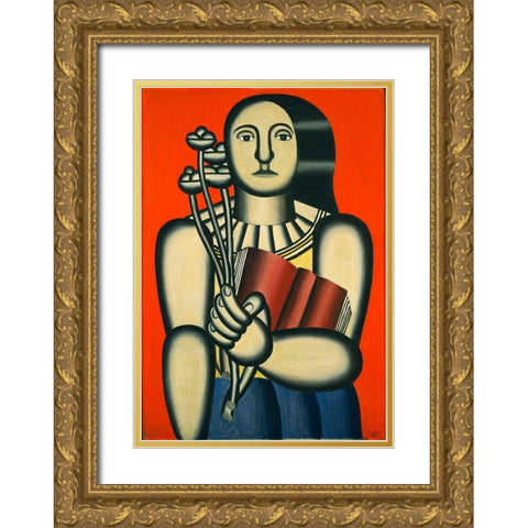 Fernand Léger - Woman with a Book Gold Ornate Wood Framed Art Print with Double Matting by Vintage Apple Collection