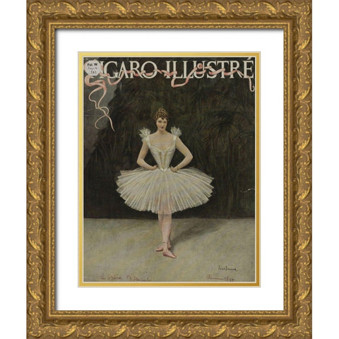 Figaro Illustre Ballerina Gold Ornate Wood Framed Art Print with Double Matting by Vintage Apple Collection