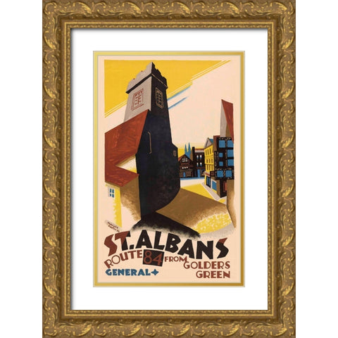 Saint Albans London Gold Ornate Wood Framed Art Print with Double Matting by Vintage Apple Collection