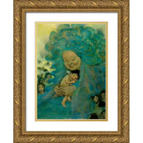 Green Haired Lady Gold Ornate Wood Framed Art Print with Double Matting by Vintage Apple Collection