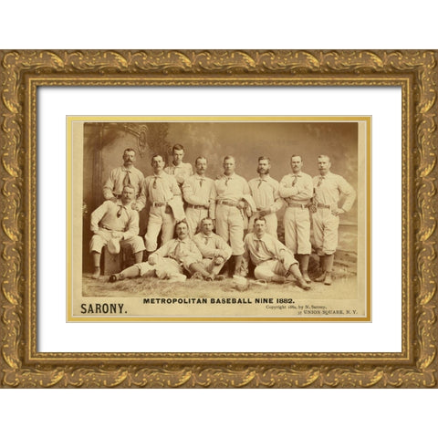 Metro Baseball Gold Ornate Wood Framed Art Print with Double Matting by Vintage Apple Collection