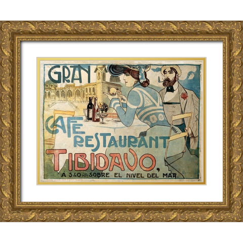 Grand Cafe Gold Ornate Wood Framed Art Print with Double Matting by Vintage Apple Collection