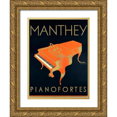 Manthey Piano Gold Ornate Wood Framed Art Print with Double Matting by Vintage Apple Collection