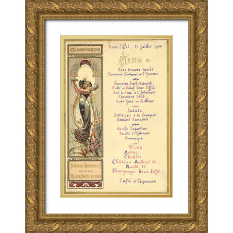 Paris Nouveau Menu Gold Ornate Wood Framed Art Print with Double Matting by Vintage Apple Collection