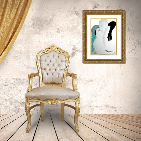 Dancing Gold Ornate Wood Framed Art Print with Double Matting by Vintage Apple Collection