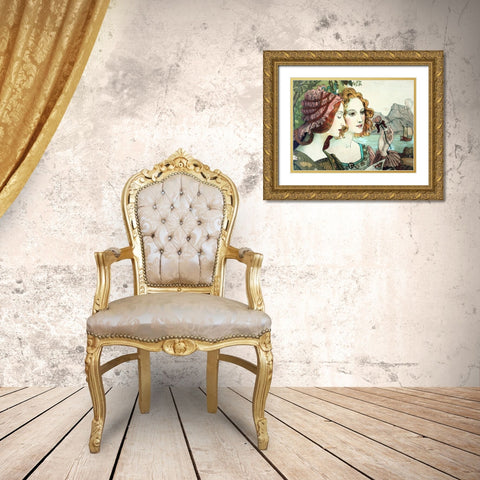 Vintage Art Nouveau Women Gold Ornate Wood Framed Art Print with Double Matting by Vintage Apple Collection