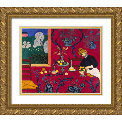 Harmony in Red Matisse Gold Ornate Wood Framed Art Print with Double Matting by Vintage Apple Collection