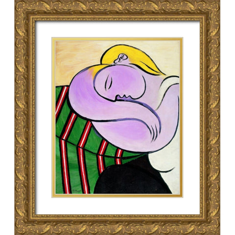 Picasso Woman with Yellow Hair Gold Ornate Wood Framed Art Print with Double Matting by Vintage Apple Collection