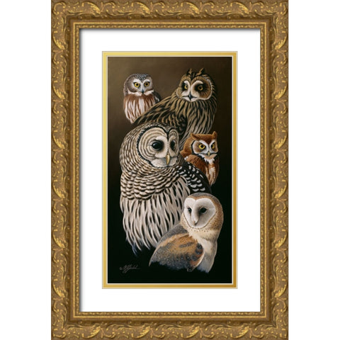 Eyes Of The Night - Owls Gold Ornate Wood Framed Art Print with Double Matting by Goebel, Wilhelm