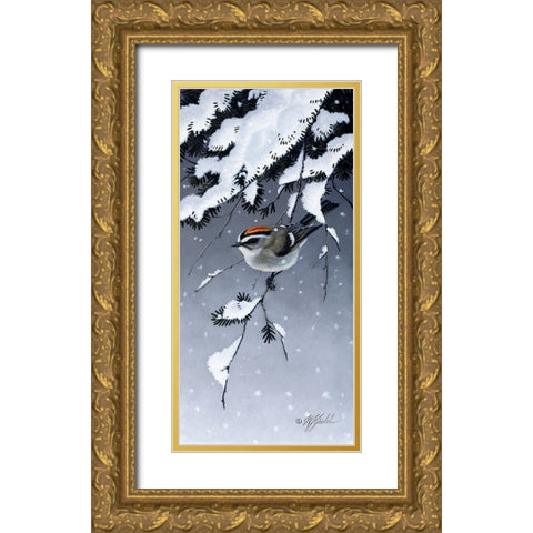 Winter Sprite - Golden Crown Kinglet Gold Ornate Wood Framed Art Print with Double Matting by Goebel, Wilhelm