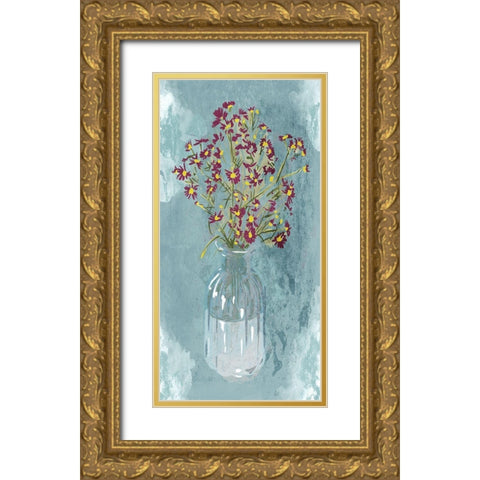 Purple Flowers Gold Ornate Wood Framed Art Print with Double Matting by Adebowale