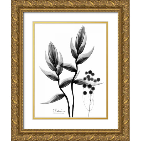 Heliconia Arrangement BandW Gold Ornate Wood Framed Art Print with Double Matting by Koetsier, Albert
