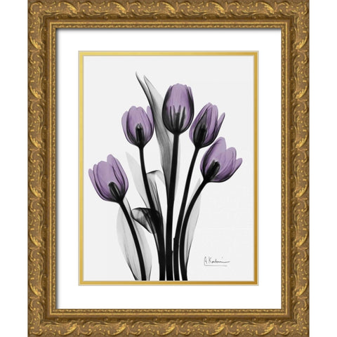 Five Tulips in Purple Gold Ornate Wood Framed Art Print with Double Matting by Koetsier, Albert